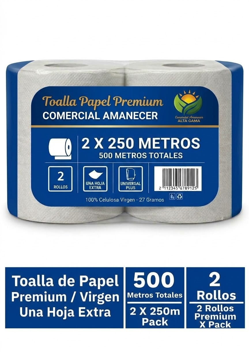 Toalla de Papel Amanecer Premium 250 metros 2 unidades (500 Mts)