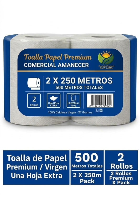 Toalla de Papel Amanecer Premium 250 metros 2 unidades (500 Mts)